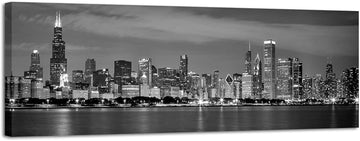 Chicago City Center Skyline in Black and White Canvas Prints Modern Canvas Art Cityscape Wall Decorations Pictures