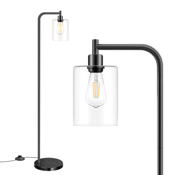 Black Industrial Floor Lamp with Hanging Glass Shade
