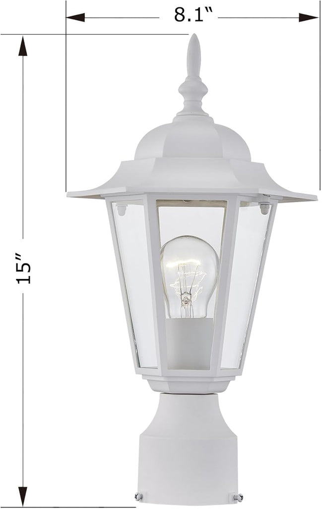 White Outdoor Post Light, Pole Lantern, E26 Base 60W Max, Aluminum Housing Plus Glass, Wet Location Rated