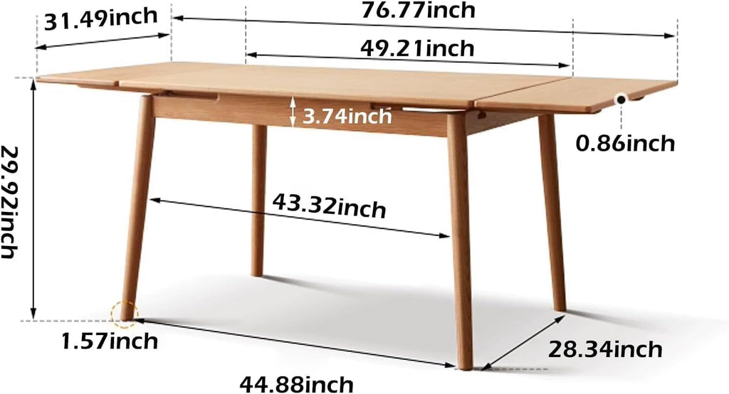 49.21’’-76.77’’ Extendable Dining Room Table for 6-10 Person, 100% Solid Wood Oak Dinner Kitchen Table, Mid Century
