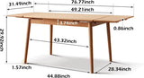 49.21’’-76.77’’ Extendable Dining Room Table for 6-10 Person, 100% Solid Wood Oak Dinner Kitchen Table, Mid Century
