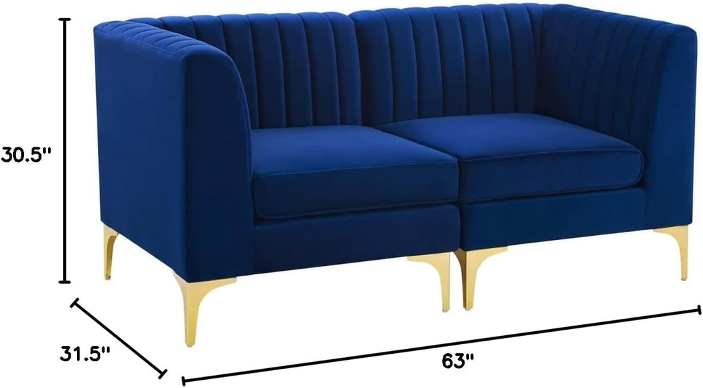 EEI-4346-NAV Triumph Channel Tufted Performance Velvet Loveseat, Navy