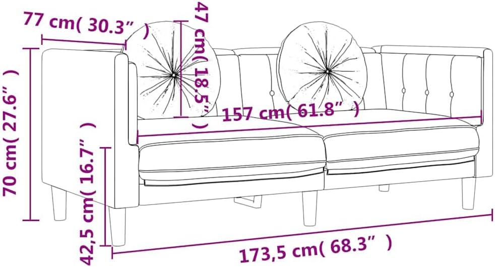 Dark Gray Velvet 2-Seater Sofa with Cushions, Small Loveseat with Thick Padded Seat and Armrests, Modern Couch with