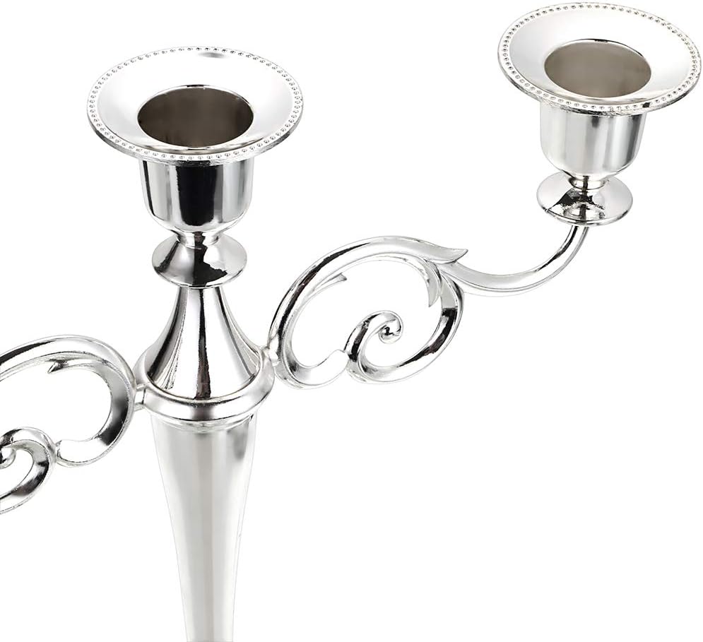 3 Arms Metal Candelabra Candlestick Silver European Elegant Candle Holder Candle StandHome Decoration (Silver Tone)