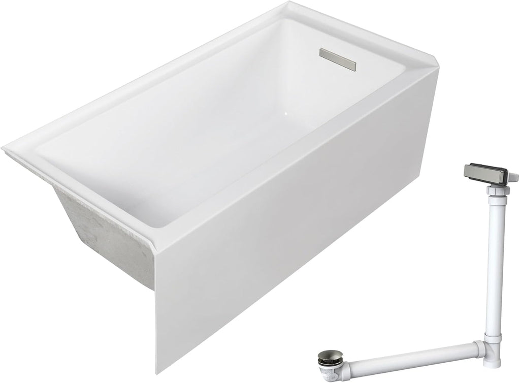 UATLN603220-R-BN Unity 60-in x 32-in x 20-in Alcove Acrylic Bathtub Kit With Right Hand Drain, White/Brushed Nickel