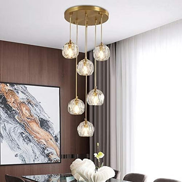 Chandelier,Modern Restaurant Pendant Light Chrome Color Villa Dislocation Stair Long Chandelier Suitable for Hotels, Living Rooms, Stairwells for Dining Room Bathroom Bedroom,6 Balls