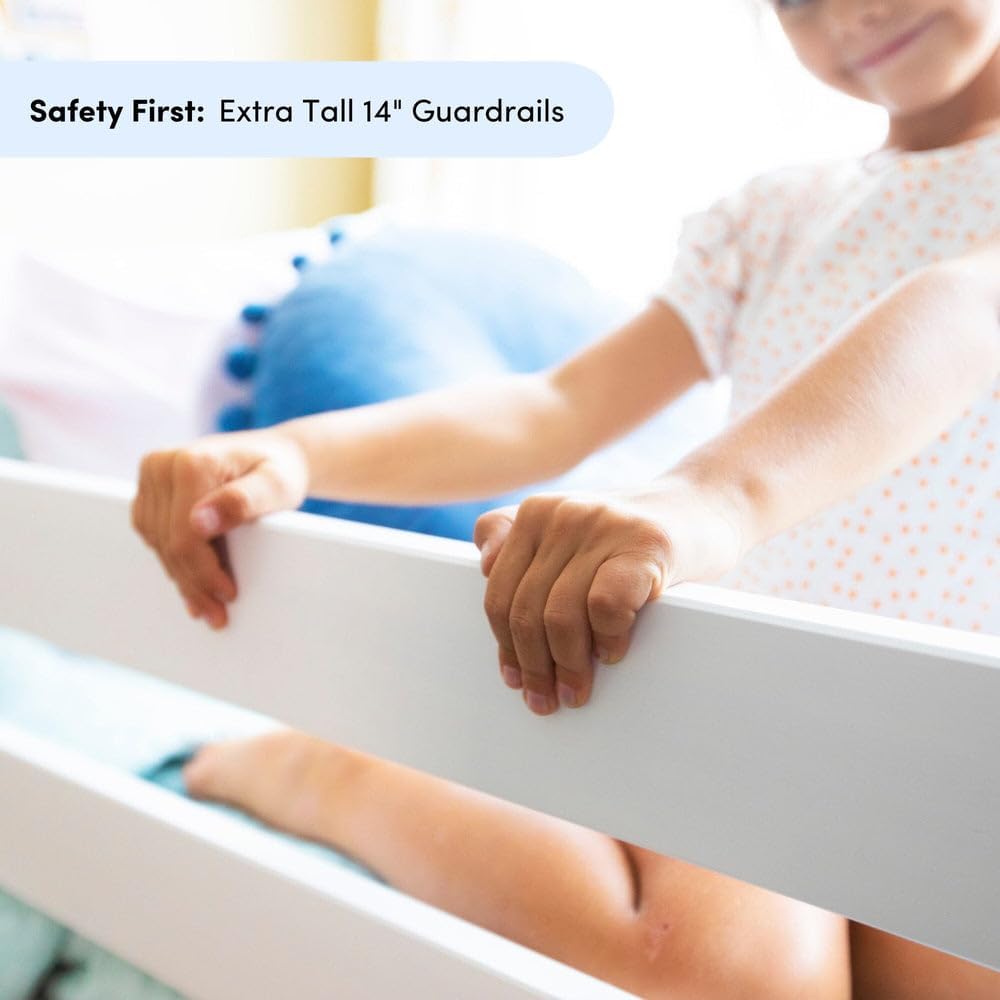 Bunk Bed Twin Over Full with Ladder, Solid Wood Platform Bed Frame with Ladder for Kids, 14" Safety Guardrails