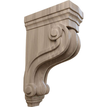 Boston Traditional Scroll Wood Corbels, 3 3/8"W x 6 1/2"D x 10 1/2"H, Walnut