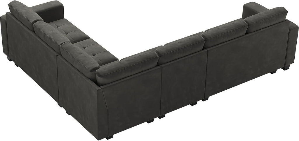 Grey Velvet L-Shape Sectional Sofa with Reversible Chaise, 107.8'L x 84.2'W x 35.8'H, Modular, Modern, Sofa Couch , 5