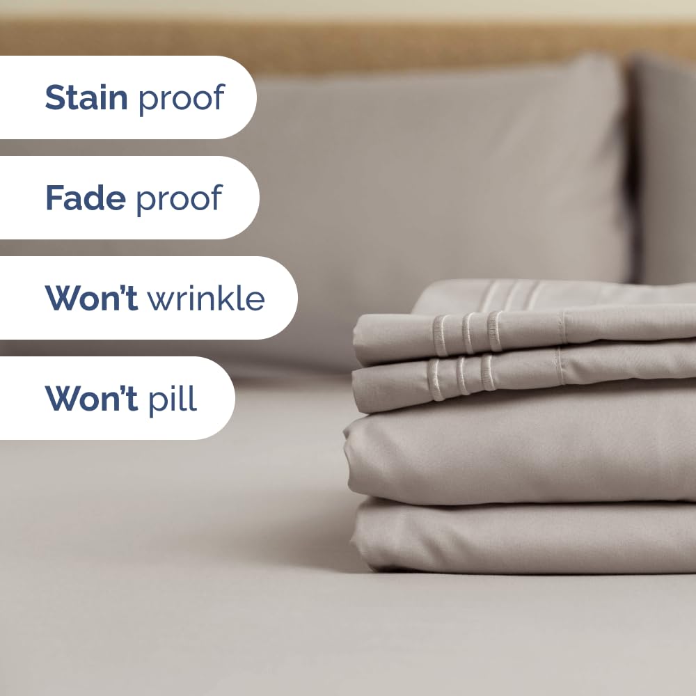 Split Cal King Bed Sheet Set - 5 Piece Split Cal King Sheets - Light Grey