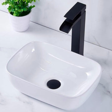 Bathroom Vessel Sink Small, 14" x 10" Above Counter White Porcelain Ceramic RV Bathroom Sink Countertop Vanity Restroom Sinks Bowl, Wash