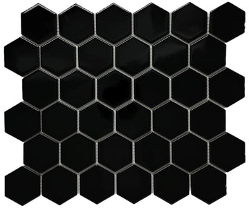 Hexagon 2 Inch Glossy Porcelain Floor Wall Mosaic Tile Shower, Kitchen Backsplashes, Accent Wall, Pool Tile (1, Black)