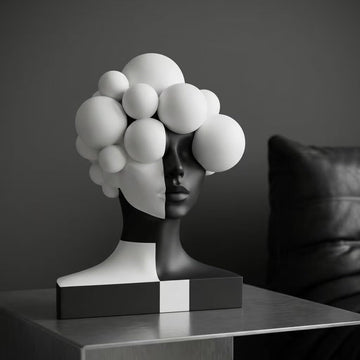 Creative Abstract Geometric Human Bust Sculpture, Resin,Black and White Color Blocking Design, Modern Art Decor