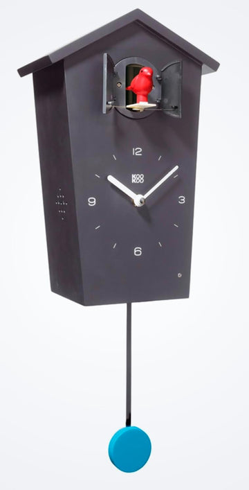 Birdhouse Black, Modern Design Cuckoo Clock with 12 Natural Bird Voices or Cuckoo Call