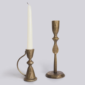 Antique Brass Cast Iron Candle Holders Set of 2 - Vintage Decorative Taper Candlesticks for Table Centerpieces and