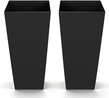 26 Inch Tall Planter Set of 2, Outdoor Large Tall Planters for Outdoor Indoor Plants, Tapered Black Planter for Front