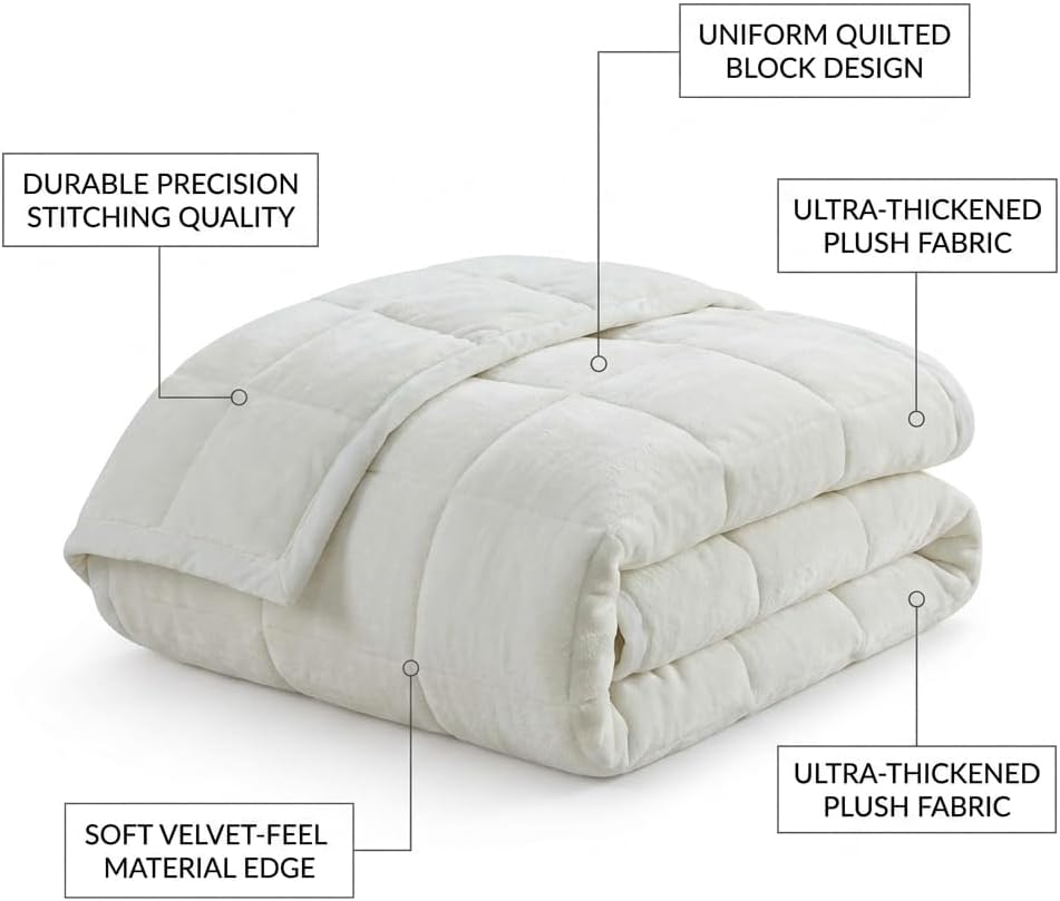 Cooling Weighted Blanket for Adults 15 lbs Queen Size, Reversible Smart Temperature Down Alternative Blanket, White