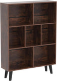 Cube Bookshelf 3 Tier Mid-Century Rustic Brown Modern Bookcase with Legs,Retro Wood Bookshelves Storage Organizer