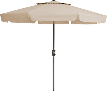 9' 2-Tiers Patio Umbrellas Outdoor Market Table Umbrella w/Push Button Tilt/Crank, 8 Sturdy Ribs - Beige