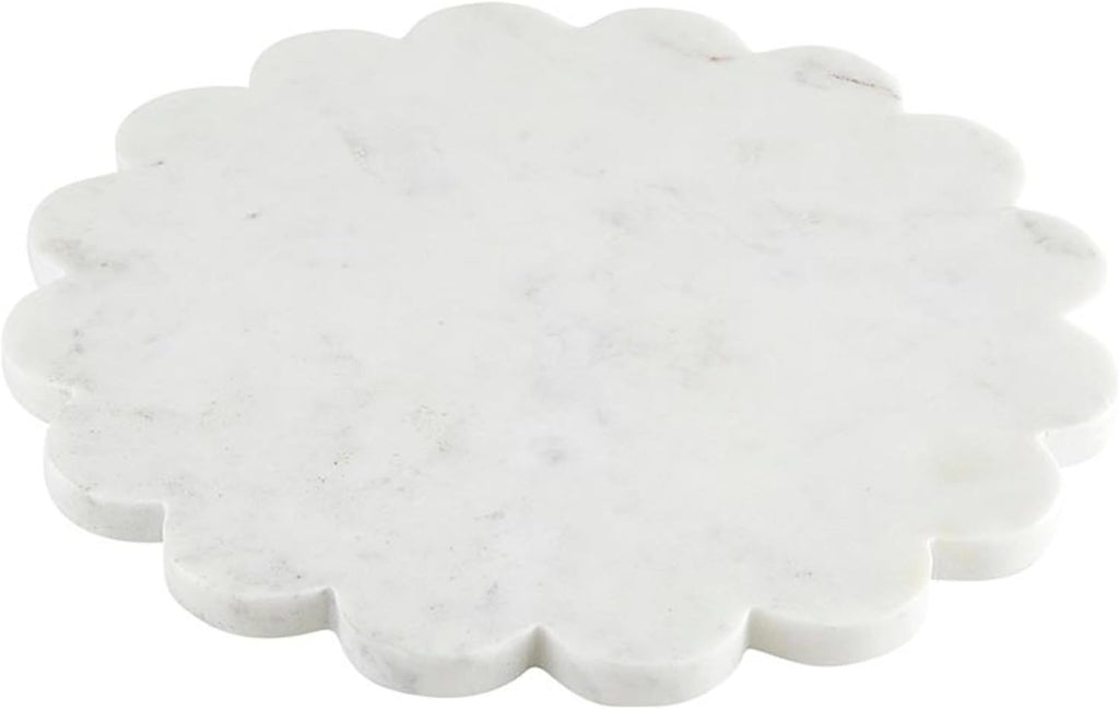 Marble Charcuterie Boards Cheese Board Round Scalloped Cutting Board, 12" Diameter, White
