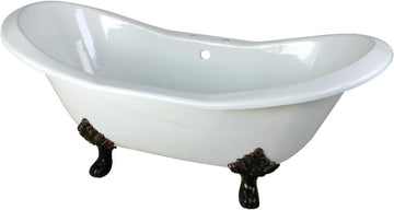 Aqua Eden VCT7D7231NC5 Cast Iron Double Slipper Clawfoot Bathtub ORB Feet and 7-Inch Centers Drillings, 72-Inch, White
