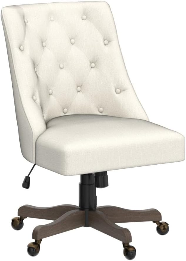 Modern Tufted Armless Home, Comfy Upholstered Desk Chair with Vintage Wood Base, Height Adjustable Swivel Computer