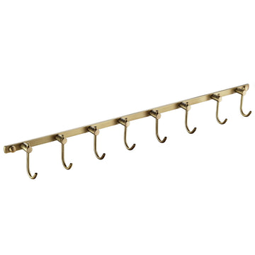 Antique Brass Hooks, 8 Hook Coat Rack, Bath Wall Mounted Vintage Brushed Brass Bathroom Row Hooks Rustic Towels Coats