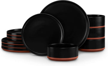 12 Pieces Porcelain Dinnerware Sets, Premium Plates and Bowls Set, High-Fired Ceramic Dishes Set for 4