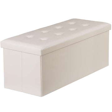 Storage Ottoman Bench, 43 Inches Folding Faux Leather Ottoman Footrest Bench with Storage&Padded Seat, Holds up to