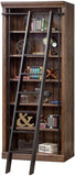 Avondale 120" W Contemporary Wood Bookcase Wall with Ladder Storage Organizer Display, 5 Adjustable Shelves