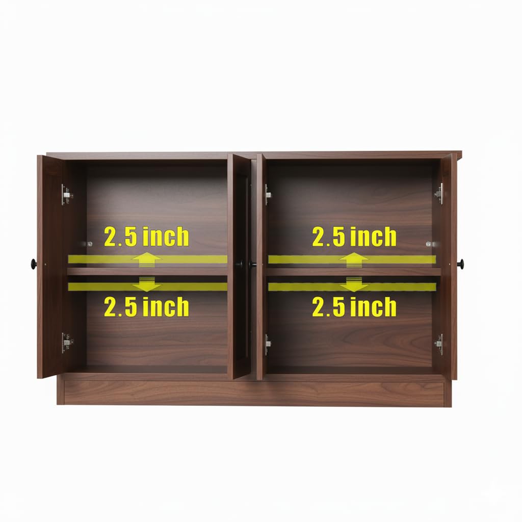 Rustic Brown Buffet Cabinet with Storage, 49" Farmhouse Kitchen Sideboard with 4 Doors, Industrial Coffee Bar Cabinet