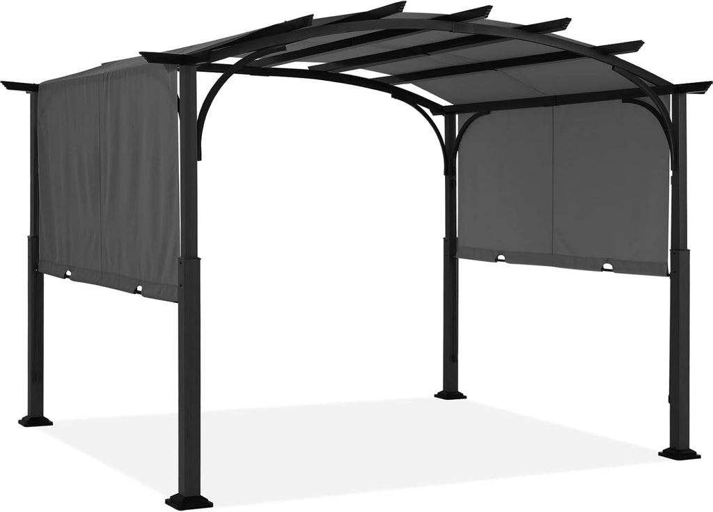 Outdoor Pergola 10'x12', Arched Patio Gazebo with Retractable Sun Shade, Dary Gray