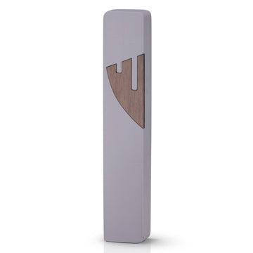 Modern Concrete Mezuzah Case with Walnut Shin, Contemporary Jewish Home Decor, Minimalist Design for Doorway (Gray)
