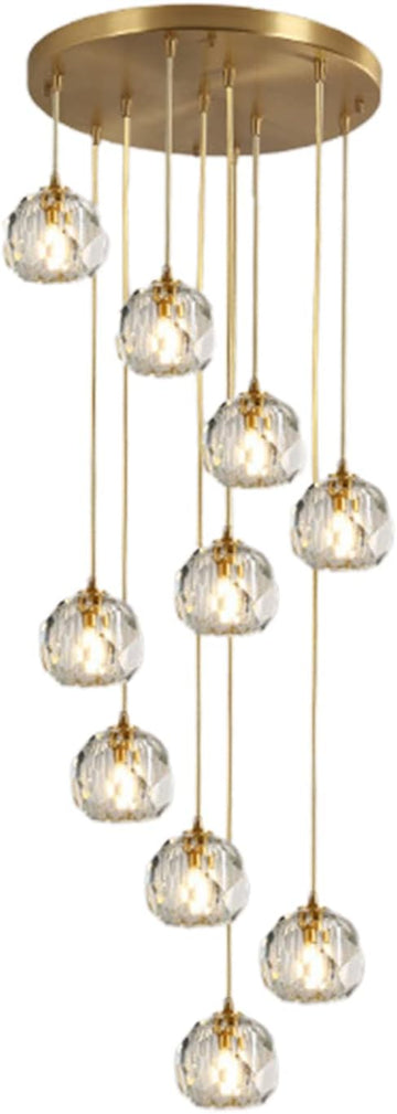 Crystal Chandelier _Light Fixture,All Copper Light Luxury Crystal Lamps Pendant Light,for Bedroom, Hallway, Bar Lighting,10 Heads Dome Plate