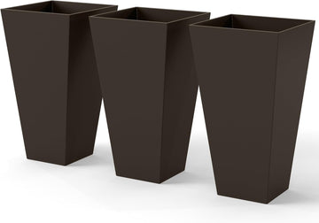 28 in Tall Planters for Outdoor Plants, Set of 3, Brown | Drainage Holes, Taper Indoor Grande Plant Pots, Front Porch