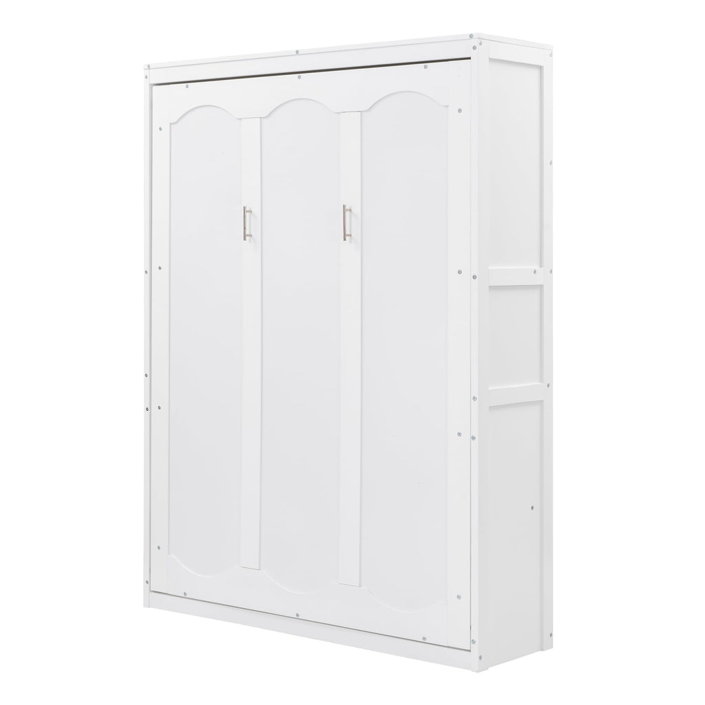 Full Murphy Bed with Shelves, Space-Saving Sleeping Solution, White
