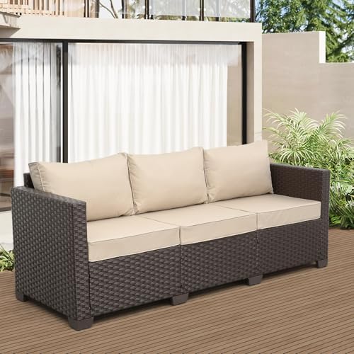 Wicker Outdoor Patio Furniture Set | Khaki for Patio, Garden & Porch