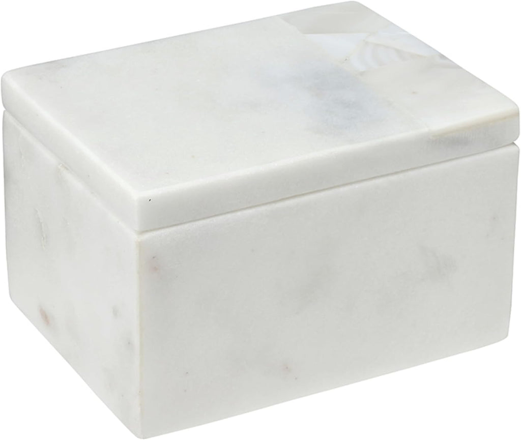 Keepsake Box with Lid - Handcrafted Marble with Mother of Pearl Inlay, 4" Long x 3" Wide x 2.5" Tall, White Grey