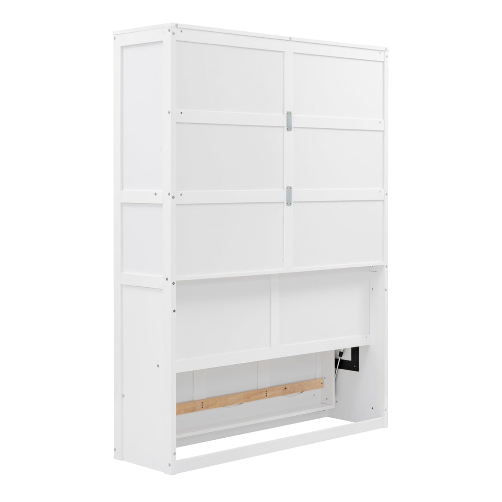 Full Murphy Bed with Shelves, Space-Saving Sleeping Solution, White