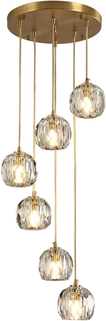 Crystal Chandelier _Light Fixture,All Copper Light Luxury Crystal Lamps Pendant Light,for Bedroom, Hallway, Bar Lighting,6 Heads Dome Plate