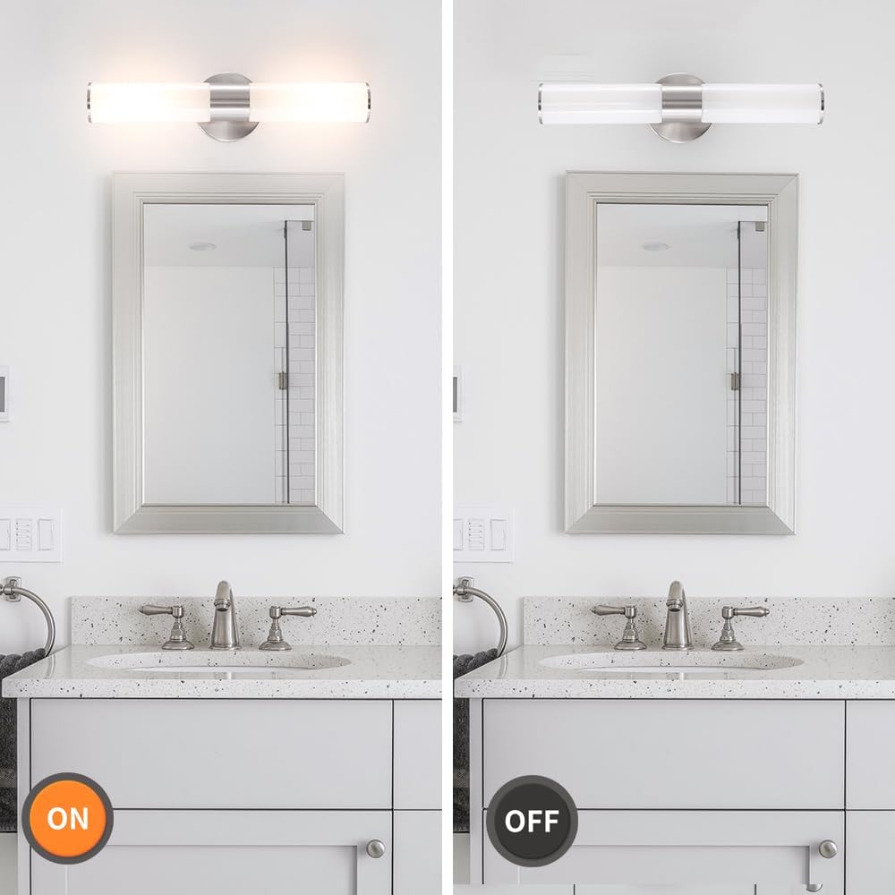 Brushed Nickel Wall Sconces Set of 2 (Hardwired Only), Bathroom Vanity Light Fixtures, Modern Cylinder Glass Wall