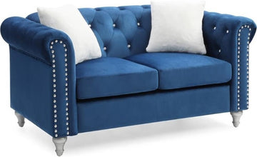 Raisa Velvet Loveseat in Navy Blue