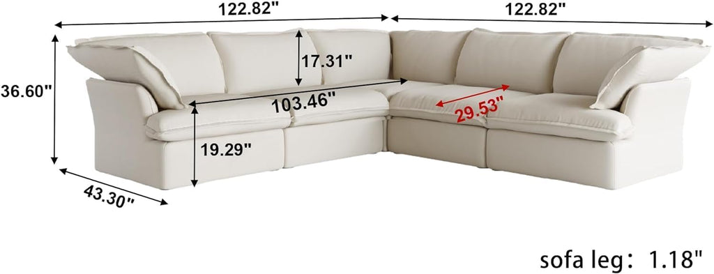V-Shaped Beige Cloud Couches, Convertible Modular Sofas, Minimalist Deep Seat Sofa, Down Fill Sectional, Couch Sofa Furniture for Living Room, Office, Apartment