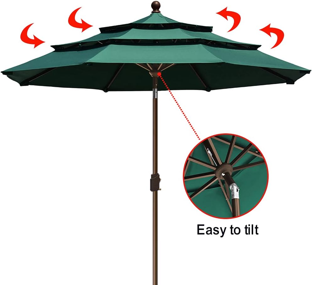 USA 10-Year-Non-Fading 9ft 3-Tier Market Patio Umbrella, Commercial Grade Outdoor Table Umbrella with Crank Open - Fores