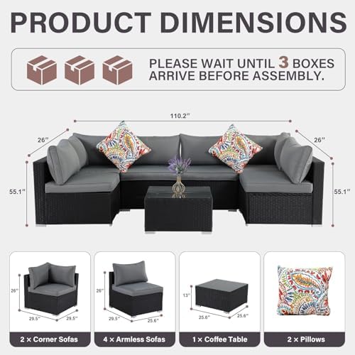 7-Piece Rattan Outdoor Patio Furniture Set - Conversation | Black All-Weather Resistant for Backyard, Garden & Porch