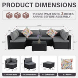 7-Piece Rattan Outdoor Patio Furniture Set - Conversation | Black All-Weather Resistant for Backyard, Garden & Porch