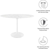Lippa 48" Oval-Shaped Mid-Century Modern Dining Table with Artificial Marble Top and White Base