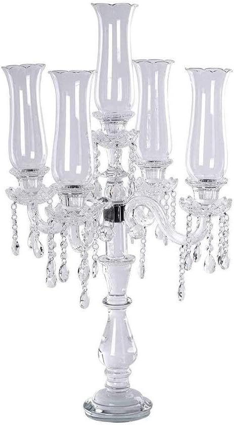 5 Arm Crystal Candelabra，32 inch Tall High-end Handcrafted Exquisite Candlestick