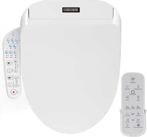 Electric Bidet Toilet Seat with Dual Control (Side Panel & Remote), Warm Water Wash, Heated Seat, Warm Air Dryer, LED Night Light, Fits Existing Toilets