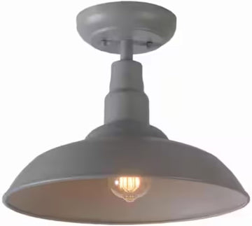 14" Semi Flush Mount Ceiling Light Fixture in Grey Finish, Stylish Metal Fixture for Indoor and Outdoor Spaces